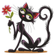Cute Black Cat with Flower Embroidery Design, Instant Download
