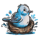 Blue Bird in Nest Embroidery Design, Cute Wildlife Bird Pattern, Instant Download