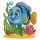 Cute Blue Tropical Fish Embroidery Design, Instant Download