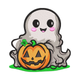 Cute Blushing Ghost With Pumpkin Halloween Embroidery Design, Instant Download