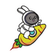 Cute Bunny Astronaut Riding Carrot Rocket Embroidery Design, Instant Download