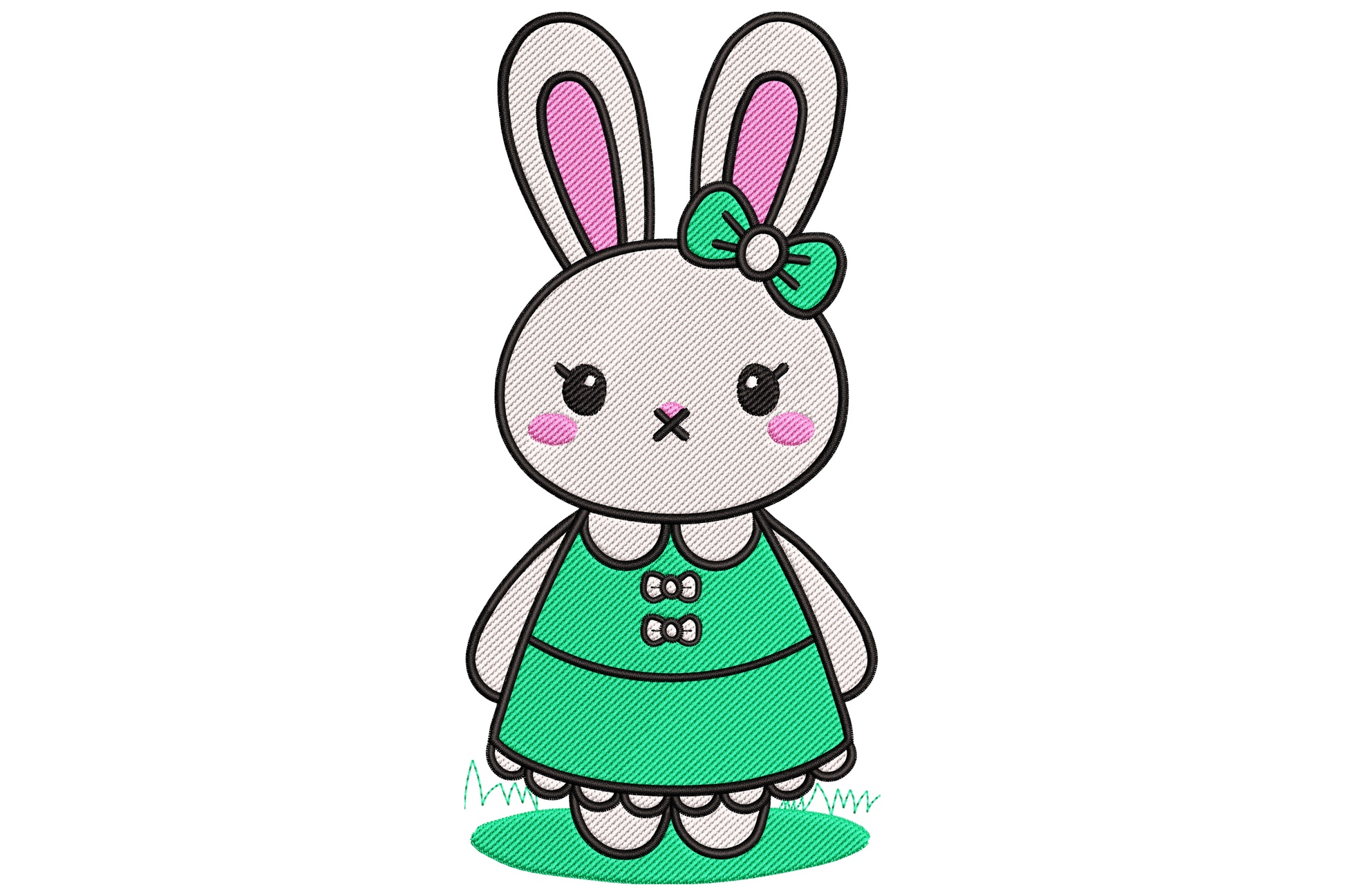 Easter bunny girl embroidery design, little girl in pastel bunny costume with floppy ears, 4 colours, 9 sizes spring pattern
