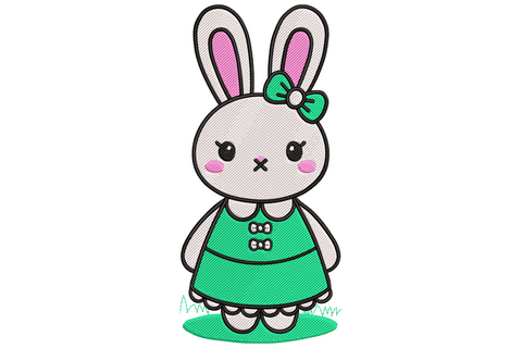 Easter bunny girl embroidery design, little girl in pastel bunny costume with floppy ears, 4 colours, 9 sizes spring pattern