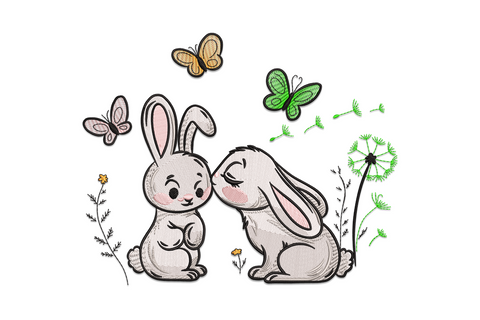 Cute cartoon bunny rabbit holding a red heart, six-colour machine embroidery design, 8 sizes from 3.5 to 7.5 inches