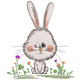 Cute Bunny Sitting in Garden Embroidery Design V2, Instant Download