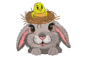 Easter Bunny with Chick Embroidery Design, Baby Animal Pattern, Instant Download