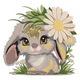 Bunny with Daisy Embroidery Design, Realistic Rabbit Flower Pattern