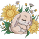 Cute Bunny with Sunflowers Embroidery Design, Instant Download