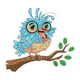 Cute Cartoon Owl on Branch Embroidery Design, Woodland Bird Pattern