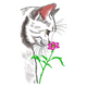 Cute Cat Flower Embroidery Design, Sketch Style Cat Machine Embroidery Pattern, Instant Download