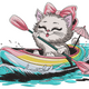 Cute Cat Kayaking Embroidery Design, Instant Download