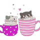 Cute Cats in Teacups Embroidery Design, Instant Download