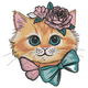 Cute Cat with Bow and Flower Embroidery Design, Ginger Kitten Pattern