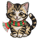 Cat Winter Scarf Embroidery Design, Striped Holiday Kitten Pattern, Instant Download