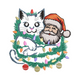 Cute Christmas Cat with Santa Embroidery Design, Instant Download