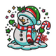 Cute Christmas Snowman with Candy Cane Embroidery Design, Instant Download