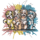 Dogs Color Splash Embroidery Design, Cute Puppy Group Machine Embroidery Pattern V2, Instant