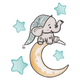 Cute Elephant Moon Embroidery Design, Instant Download