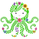 Cute Floral Octopus Embroidery Design, Instant Download