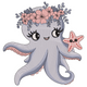 Cute Floral Octopus Embroidery Design V2, Instant Download