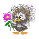 Cute Fluffy Bird with Flower Embroidery Design, Instant Download