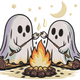 Cute Ghost Campfire Embroidery Design, Halloween Pattern, Instant Download