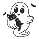 Cute Ghost Hugging Black Cat Embroidery Design, Instant Download