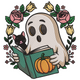 Cute Ghost Reading Book Embroidery Design, Halloween Pattern, Instant Download