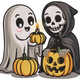 Cute Ghost and Grim Reaper Halloween Embroidery Design, Spooky Duo Machine Embroidery Pattern, Instant Download