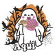 Cute Ghost with Coffee and Cake Halloween Embroidery Design, Instant Download