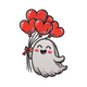 Cute Ghost with Heart Balloons Valentine Embroidery Design, Instant Download