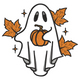 Cute Ghost with Pumpkin and Autumn Leaves Embroidery Design, Instant Download
