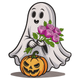 Cute Ghost with Roses Embroidery Design, Halloween Machine Embroidery, Instant Download