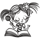 Cute Girl Reading Book Embroidery Design, Instant Download