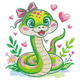 Cute Girl Snake with Hearts Embroidery Design, Instant Download