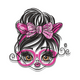 Cute Girl with Glasses Embroidery Design, Messy Bun Pink Bow Pattern, Instant Download