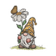 Cute Gnome With Daisy Butterfly Embroidery Design, Polka Dot Hat Pattern, Instant Download