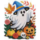 Cute Halloween Ghost with Witch Hat Embroidery Design, Spooky Machine Embroidery Pattern, Instant Download