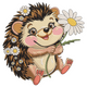 Cute Hedgehog with Daisy Embroidery Design V2, Instant Download