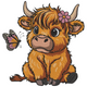 Cute Highland Cow with Butterfly Embroidery Design, Instant Download