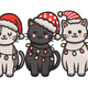 Holiday Cats Santa Hats Embroidery Design, Christmas Kitten Trio Pattern, Instant Download