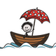 Cute Kid in Boat with Umbrella Embroidery Design, Instant Download