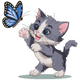 Cute Kitten Playing with Butterfly Embroidery Design, Instant Download