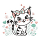 Cute Kitten with Bow Embroidery Design, Cartoon Kitty Pattern, Instant Download