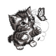 Cute Kitten with Butterfly Embroidery Design, Instant Download