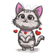 Cute Kitten with Hearts Embroidery Design, Instant Download