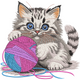 Cute Kitten with Yarn Ball Embroidery Design, Instant Download