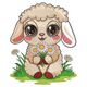 Cute Lamb with Daisy Flowers Embroidery Design, Instant Download