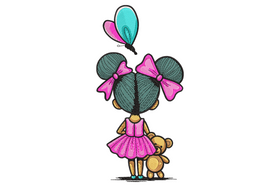 Cute Little Girl with Teddy Bear Embroidery Design, Instant Download