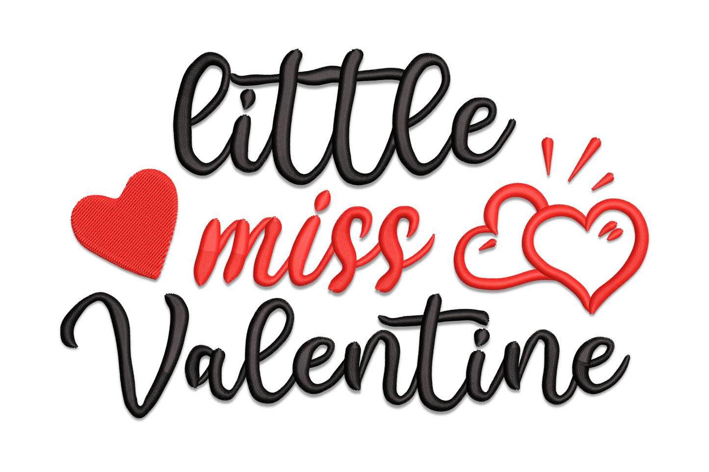 Cute little miss valentine cartoon embroidery in pink and red, round character with heart motif and outstretched arms, 2 colours, 5 sizes, 7.5 inches max.